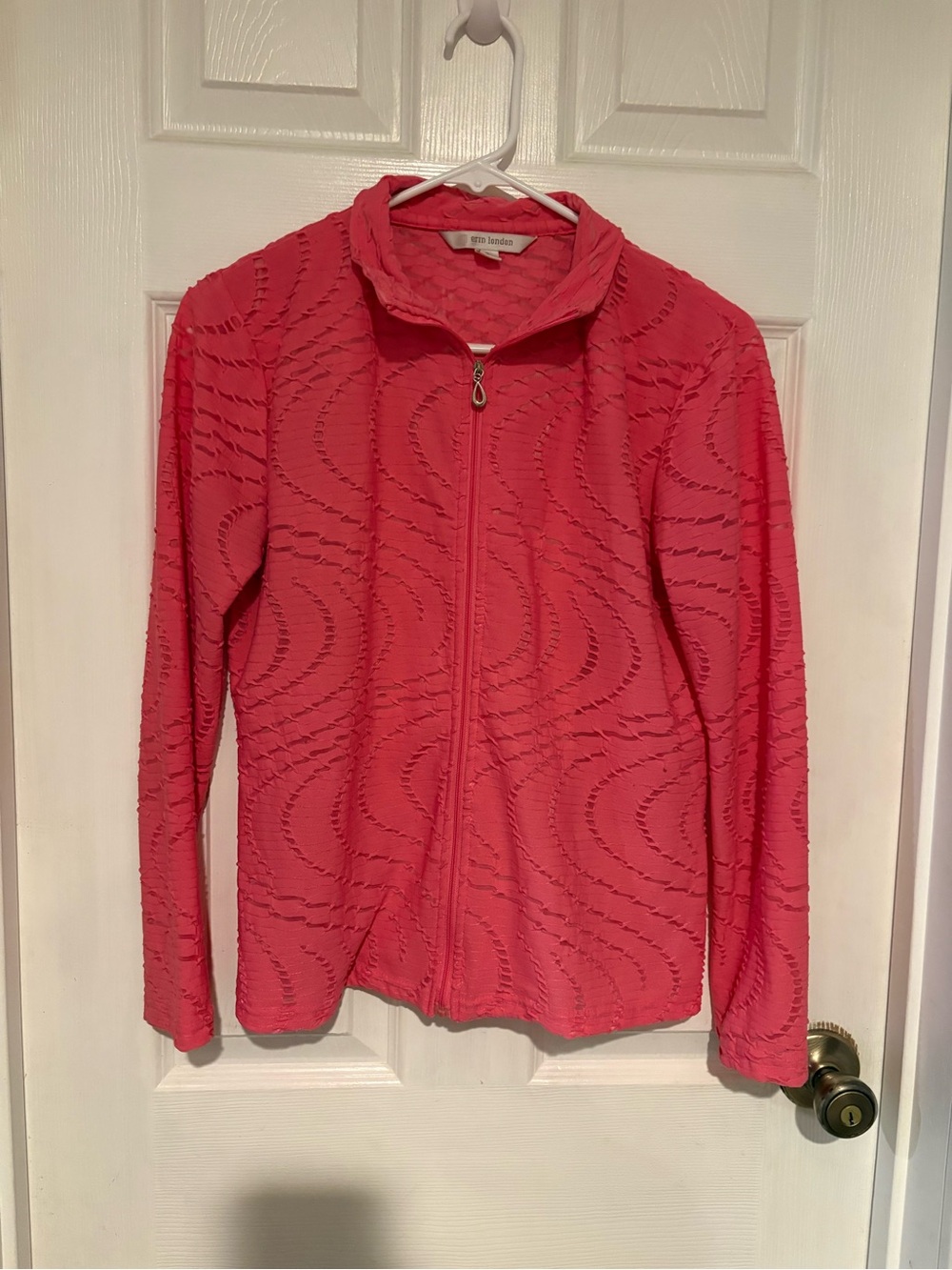 erin london Coral Pink Wave-Textured Zip Jacket